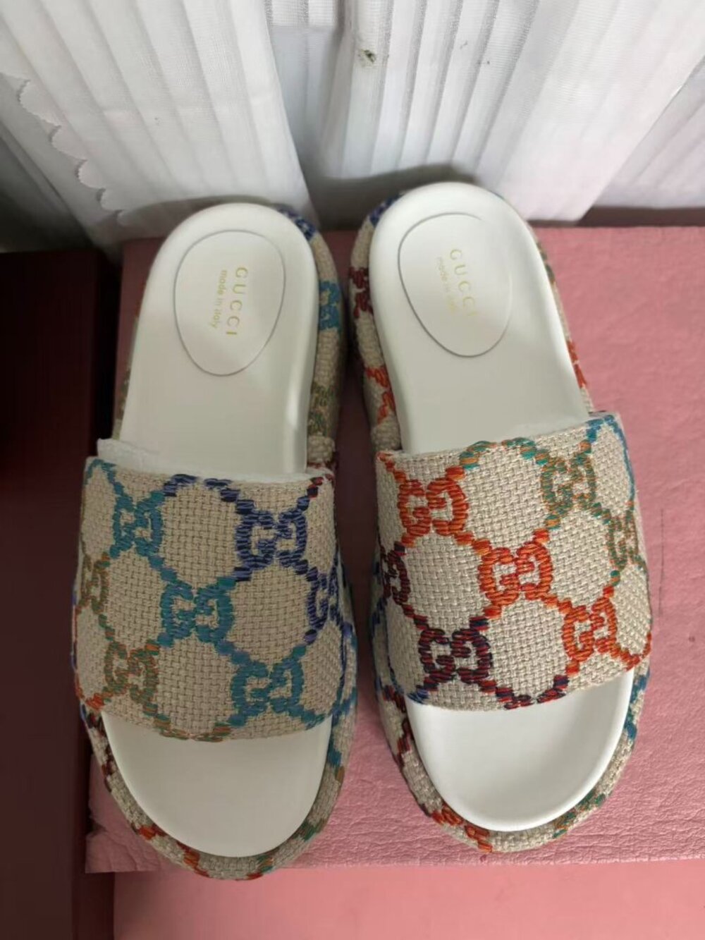Gucci GG Multicolour Canvas Platform Slides - Size 39